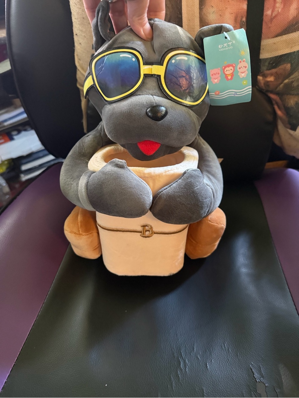 Plush Gray Dog Sunglasses Accent Holder